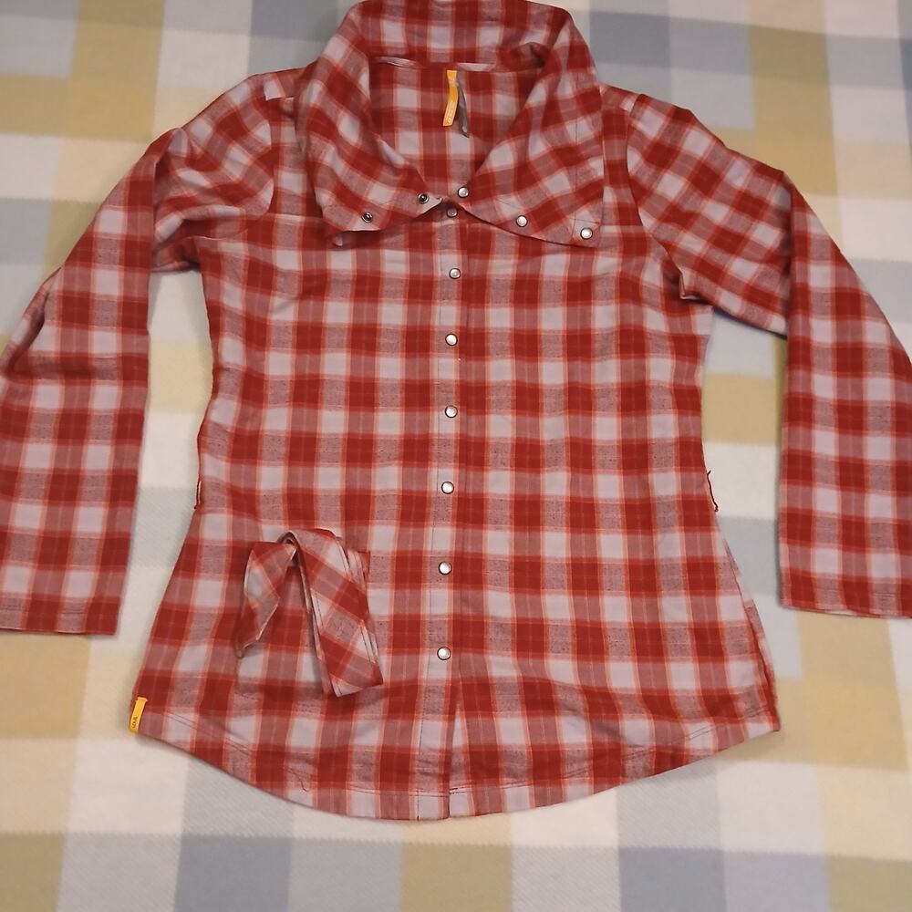 Lule Perl Snap Long Sleeve Red Plaid Womens Shirt Size 10 With Belt
